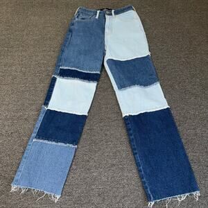 Hollister Ultra High Rise Patchwork Jeans Straight Vintage Stretch 00R W23/L27
